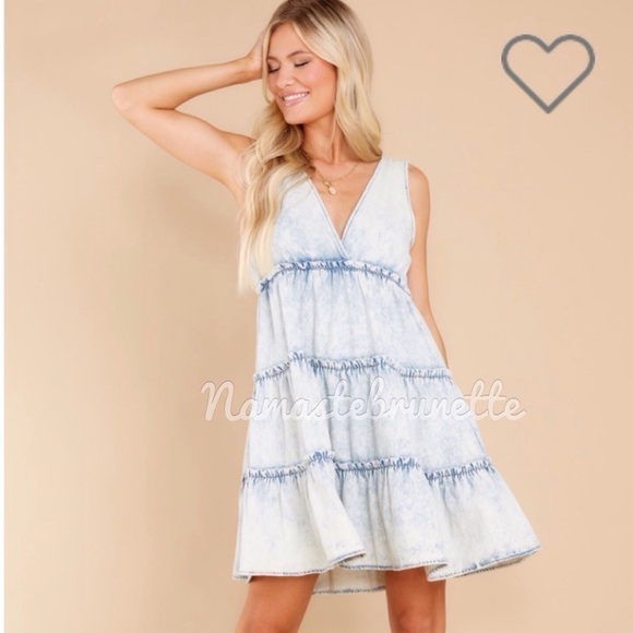Nwt Light Wash Sleeveless Boho Babydoll Tiered Denim Mini Dress - Picture 9 of 17